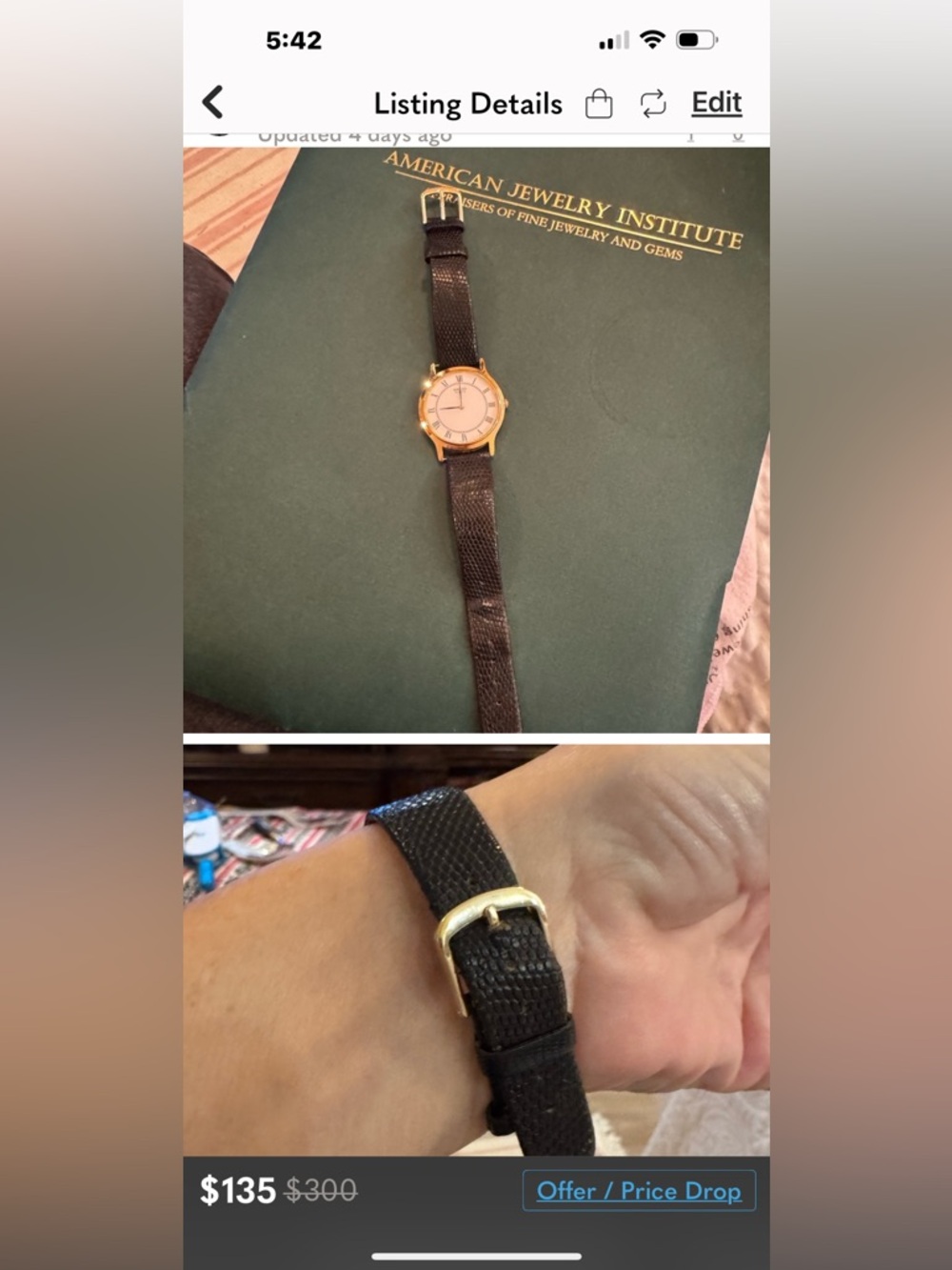 Seiko lizard Classic Gold-Tone Round Watch with Black Textured Strap